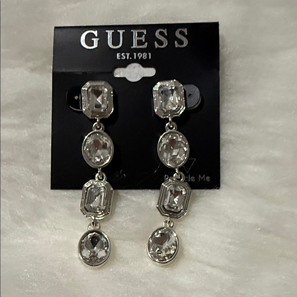 GUESS Silver Crystal Dangle Earrings